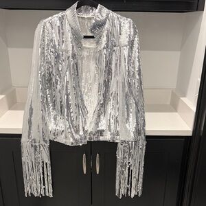 Silver Sequin Fringe Jacket. Size L